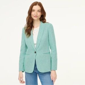 NWOT J. CREW Herringbone Single-Button Blazer in Mint Green / Ivory | Sz 14